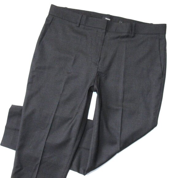 NWT Theory Testra in Blue Grey Mel Basketweave Stretch Wool Slim Ankle Pants 12 - Picture 2 of 6